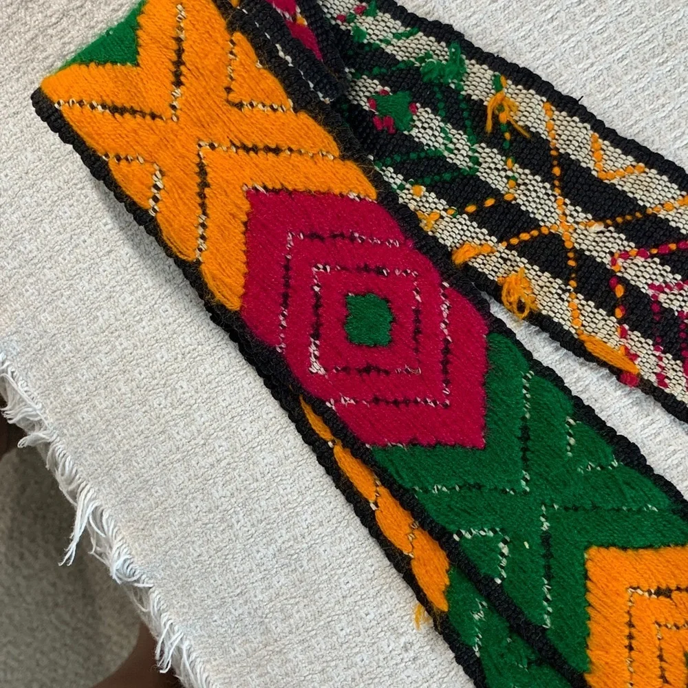 Woven yarn sash belt yellow pink green and black